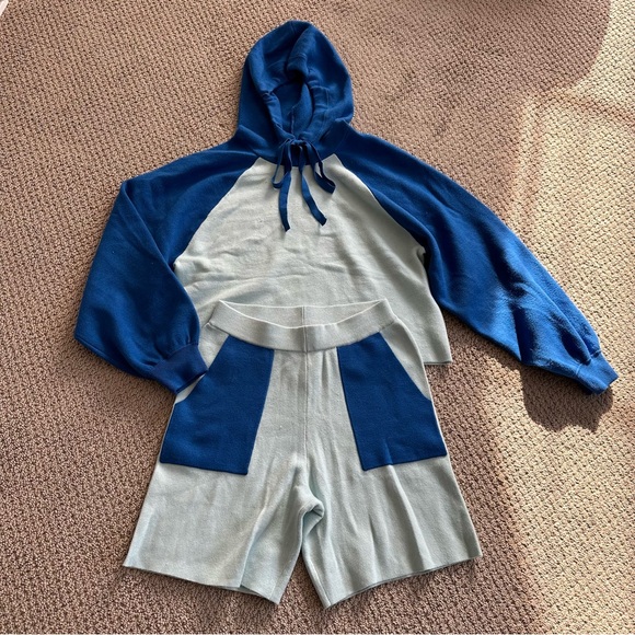 Anthropologie Tops - Anthropologie color block hoodie sweater short lounge set